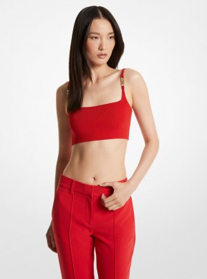 Camiseta Michael Kors Ribbed Stretch Knit Cropped Tank Top Mujer Rojas | 1468-HANRB