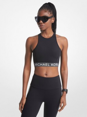 Camiseta Michael Kors Stretch Nylon Logo Tape Racerback Sports Bra Mujer Negras | 8792-YBLTJ