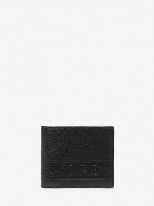 Carteras Michael Kors Hudson Pebbled Leather Billfold Wallet With Coin Pouch Hombre Negras | 1246-IWYMV