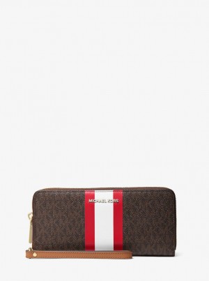 Carteras Michael Kors Large Logo Stripe Continental Wallet Mujer Rojas Claro | 9724-PUMRX