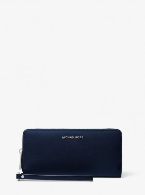 Carteras Michael Kors Large Saffiano Leather Continental Wallet Mujer Azul Marino | 8159-BHUTO