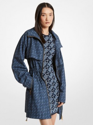 Chaquetas Michael Kors Empire Signature Logo Print Woven Anorak Mujer Midnightblue | 2075-KPYBU