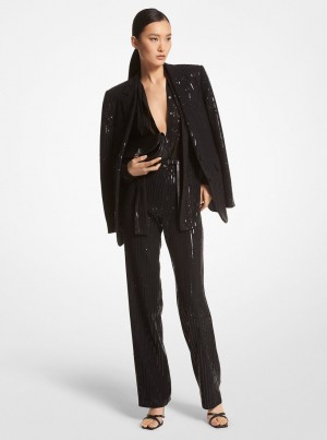 Chaquetas Michael Kors Pinstripe Sequined Crepe Boyfriend Blazer Mujer Negras | 2561-ZFGXR