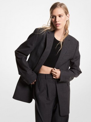 Chaquetas Michael Kors Pinstripe Stretch Wool Blazer Mujer Derby Heather | 5491-ORNBL