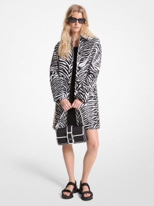 Chaquetas Michael Kors Zebra Print Cotton Twill Balmacaan Mujer Negras Blancas | 3196-LWOXN