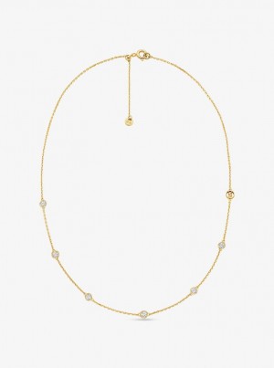 Collares Michael Kors Precious Metal-Plated Sterling Silver Cubic Zirconia Necklace Mujer Doradas | 8721-WJNFH