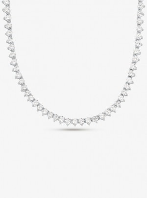 Collares Michael Kors Precious Metal-Plated Sterling Silver Cubic Zirconia Necklace Mujer Plateadas | 9425-APFXG