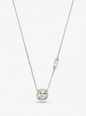 Collares Michael Kors Precious Metal-Plated Sterling Silver Pave Halo Necklace Mujer Plateadas | 5923-DJUZL