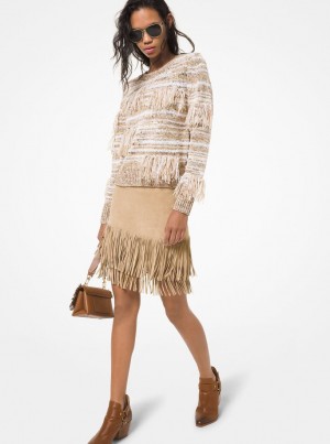 Falda Michael Kors Fringed Suede Skirt Mujer Kaki | 5261-ZFKEI