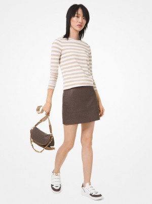 Falda Michael Kors Logo Print Pebbled Leather Mini Skirt Mujer Chocolate | 1842-FXVHA