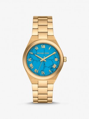 Gold-tone Michael Kors Lennox Gold-Tone Watch Mujer Turquesa | 3816-JAUMQ