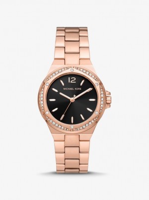 Gold-tone Michael Kors Lennox Pave Rose Gold-Tone Watch Mujer Rosas Doradas | 0958-UNTMV