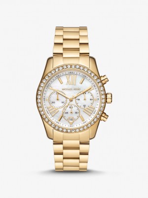 Gold-tone Michael Kors Lexington Pave Gold-Tone Watch Mujer Doradas | 8916-SALDQ