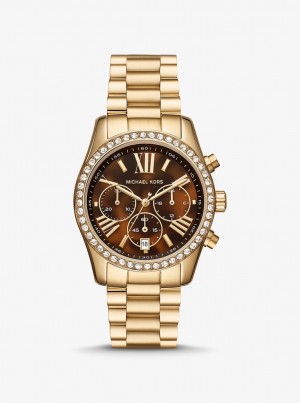 Gold-tone Michael Kors Lexington Pave Gold-Tone Watch Mujer Doradas | 4215-DFMIK