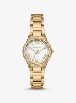 Gold-tone Michael Kors Mini Sage Pave Gold-Tone Watch Mujer Doradas | 6382-YROKA