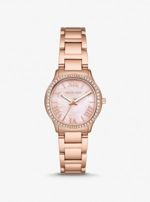 Gold-tone Michael Kors Mini Sage Pave Rose Gold-Tone Watch Mujer Rosas Doradas | 7493-OLUHZ