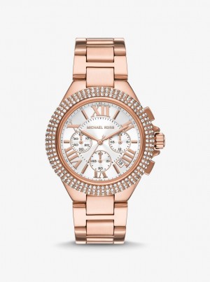 Gold-tone Michael Kors Oversized Camille Pave Rose Gold-Tone Watch Mujer Rosas Doradas | 6185-LSRPI