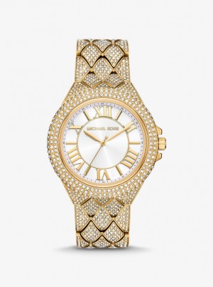 Gold-tone Michael Kors Oversized Camille Pave Gold-Tone Watch Mujer Doradas | 3675-NWXQD