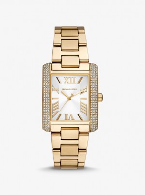 Gold-tone Michael Kors Oversized Emery Pave Gold Tone Watch Mujer Doradas | 6403-BGDVI