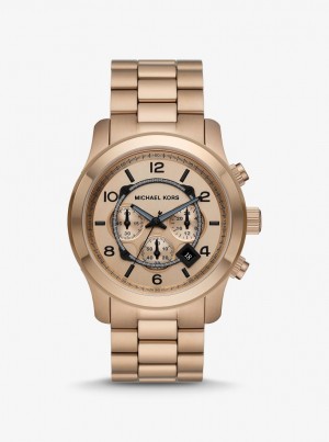 Gold-tone Michael Kors Oversized Runway Beige Gold-Tone Watch Hombre Husk | 1572-LAGRC