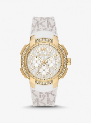 Gold-tone Michael Kors Oversized Sydney Pave Gold-Tone and Logo Watch Mujer Amarillo Claro | 7416-VJZNG