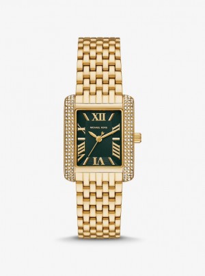 Gold-tone Michael Kors Petite Emery Pave Gold-Tone Watch Mujer Doradas | 0421-PFUWX