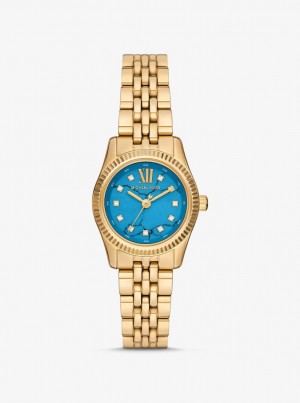 Gold-tone Michael Kors Petite Lexington Pave Gold-Tone Watch Mujer Turquesa | 5703-CFGVE