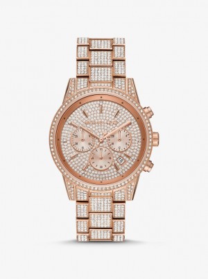 Gold-tone Michael Kors Ritz Pave Rose Gold-Tone Watch Mujer Rosas Doradas | 1785-CSDOP