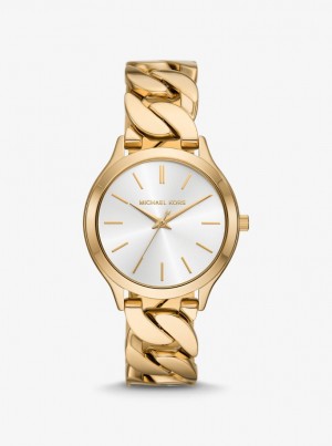 Gold-tone Michael Kors Slim Runway Gold-Tone Curb-Link Watch Mujer Doradas | 8341-MPQRD