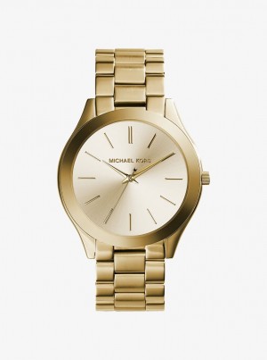 Gold-tone Michael Kors Slim Runway Gold-Tone Stainless Steel Watch Hombre Doradas | 5270-FZGDN