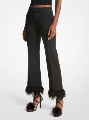 Pantalon Michael Kors Detachable Feather Trim Stretch Crepe Pants Mujer Negras | 5698-ATIDB