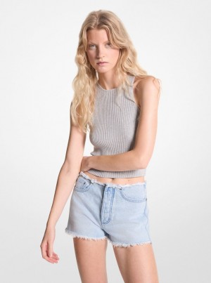 Pantalon Michael Kors Frayed Denim Shorts Mujer Azules Azules | 0856-LXHSR