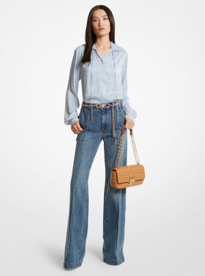 Pantalon Michael Kors Pintucked Denim Wide-Leg Jeans Mujer Azules Azules | 8513-IANXY