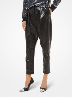 Pantalon Michael Kors Pleated Leather Pants Mujer Negras | 2710-PQNAO