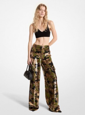 Pantalon Michael Kors Sequined Camouflage Wide-Leg Cargo Pants Mujer Marrones Oscuro | 7210-XSCNV