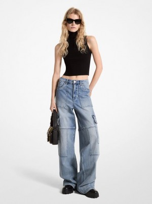 Pantalon Michael Kors Stretch Denim Wide-Leg Cargo Jeans Mujer Azules Azules | 2360-QMWXI