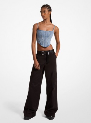 Pantalon Michael Kors Stretch Organic Cotton Wide-Leg Cargo Pants Mujer Negras | 9481-VSTPF