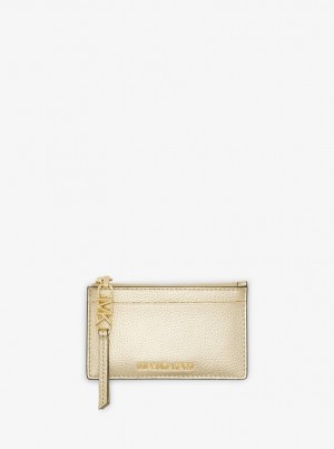 Porta Tarjetas Michael Kors Empire Small Metallic Leather Card Case Mujer Doradas | 8729-OCGJL