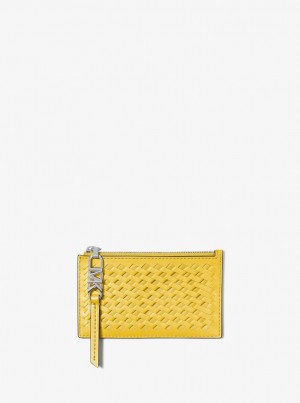 Porta Tarjetas Michael Kors Empire Small Woven Leather Card Case Mujer Bright Dandelion | 2083-QCJXZ