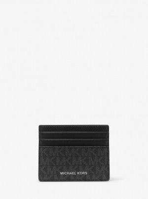 Porta Tarjetas Michael Kors Greyson Logo Tall Card Case Hombre Negras | 1024-ZCQTO