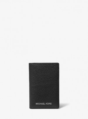 Porta Tarjetas Michael Kors Hudson Pebbled Leather Bi-Fold Card Case Hombre Negras | 5971-ROKSX