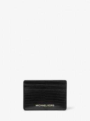 Porta Tarjetas Michael Kors Jet Set Lizard Embossed Leather Card Case Mujer Negras | 6508-URCXL