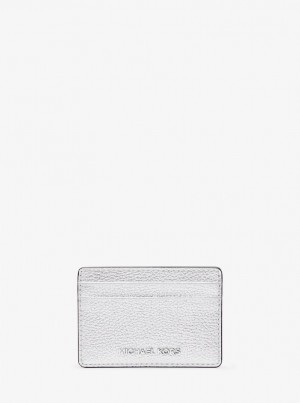 Porta Tarjetas Michael Kors Jet Set Small Metallic Leather Card Case Mujer Plateadas | 8634-OCANY