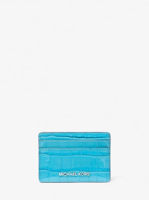 Porta Tarjetas Michael Kors Jet Set Small Crocodile Embossed Leather Card Case Mujer Azules | 2374-LDBUC