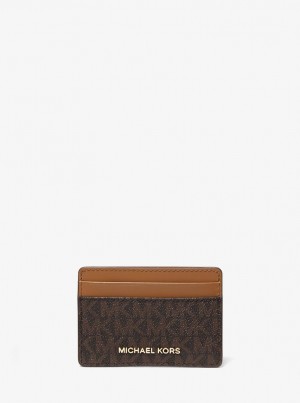 Porta Tarjetas Michael Kors Logo Card Case Mujer Marrones | 0296-UIZRD