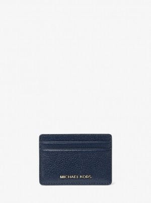 Porta Tarjetas Michael Kors Pebbled Leather Card Case Mujer Azul Marino | 3948-RFTJW