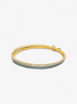 Pulseras Michael Kors Precious Metal-Plated Brass Double Wrap Tennis Bracelet Mujer Turquesa | 6795-YIWXQ