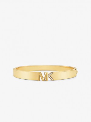 Pulseras Michael Kors Precious Metal-Plated Brass Pave Logo Bangle Mujer Doradas | 9721-ADLYP