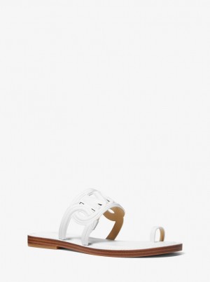 Sandalias Michael Kors Alma Leather Flat Sandal Mujer Blancas | 3251-IMKLE