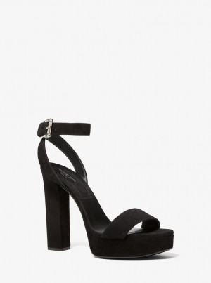 Sandalias Michael Kors Anabelle Suede Platform Sandal Mujer Negras | 8906-TFNJY